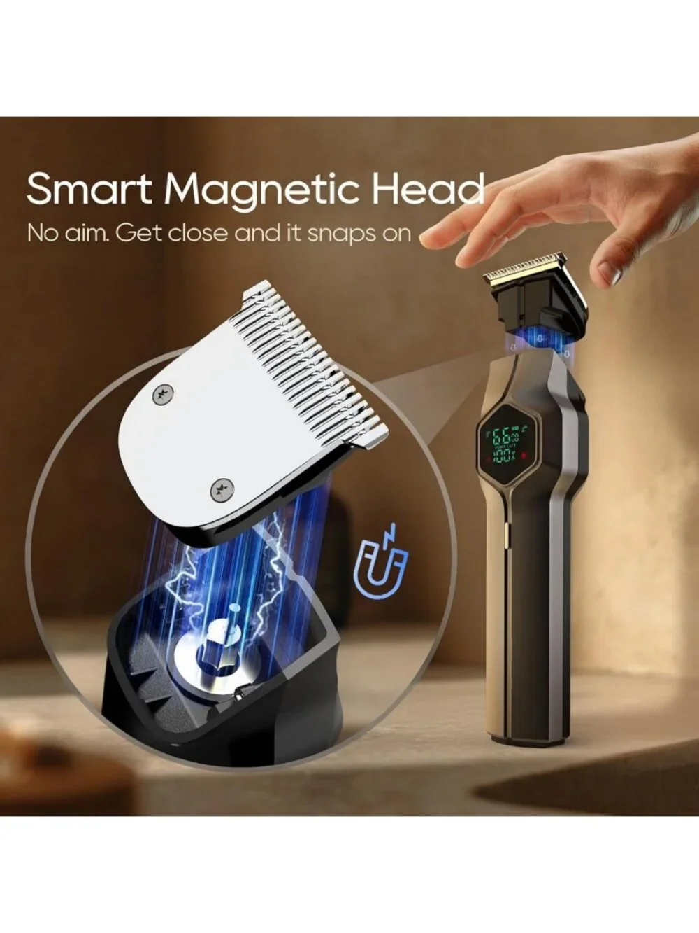 Men's Beard Trimmer with Magnetic Snap-on Heads - Adjustable Length, Gray